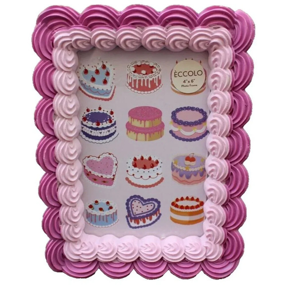 New Purple Birthday Cake Icing Girly Decorated Picture Frame Room Home Decor 4x6 - Picture 1 of 2